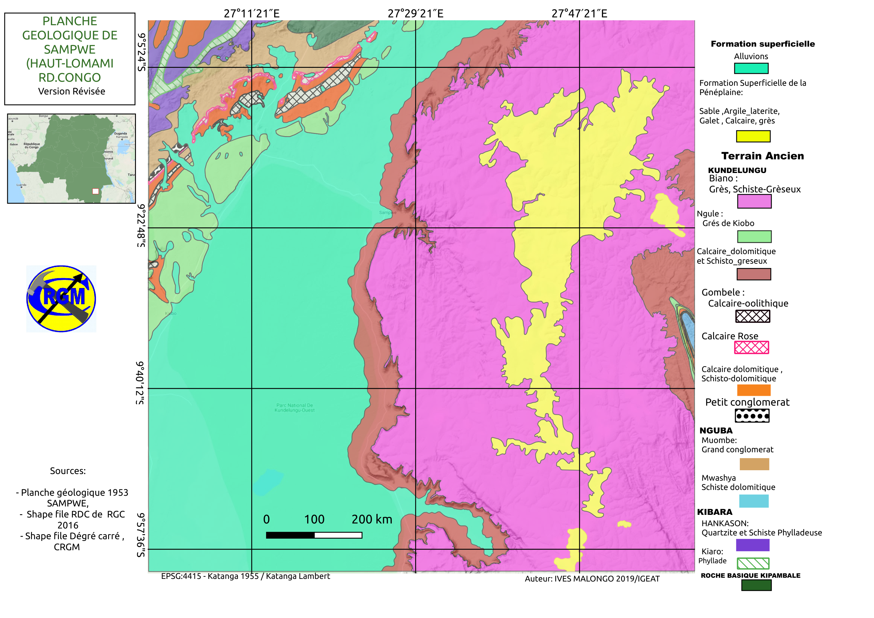carte geologique du dégré carré de SAMPWE